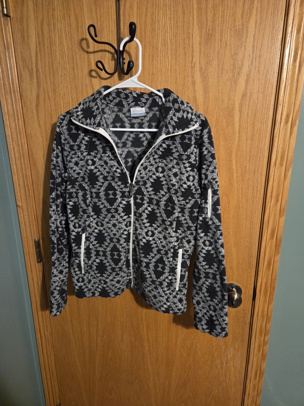 Columbia Black & Gray Geometric Zip-Up Sweater Jacket